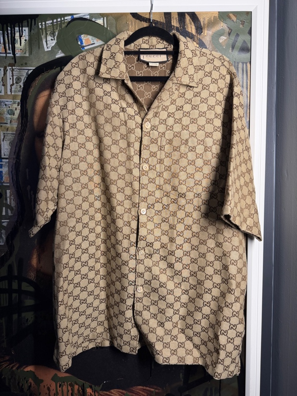 Gucci Beige/Tan GG Monogram Short Sleeve Button-Down Shirt